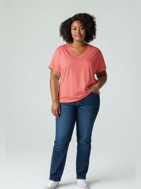 L.L.Bean Coral V-Neck Supima Cotton Short Sleeve TShirt-Size XXL Petite